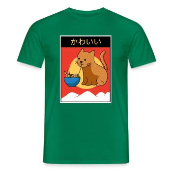 Kawaii cat and a japanese picture - kawaii - Men's T-Shirt - kelly green - Front - AI Model Male 178 dark (178cm)
