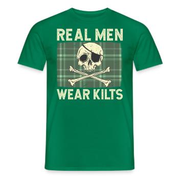 Real Men Wear Kilts- Schottenroch Herrenrock - Männer T-Shirt - Kelly Green - Vorne - AI Model Male 178 dark (178cm)