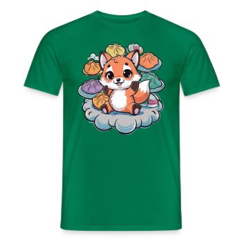 Cartoon Kawaii Fuchs mit gefüllten Teigtaschen - Männer T-Shirt - Kelly Green - Vorne - AI Model Male 178 dark (178cm)