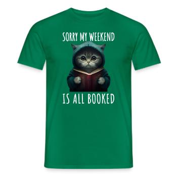 Sorry my weekend is all booked Bücherwurm Katze - T-shirt homme - vert - Devant - AI Model Male 178 dark (178cm)