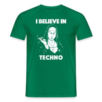 Techno Nun I Believe In Techno - Men's T-Shirt - kelly green - Front - AI Model Male 178 dark (178cm)