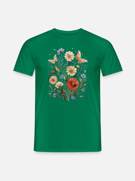 Fleurs pressées vintage et papillons Boho - T-shirt homme - vert