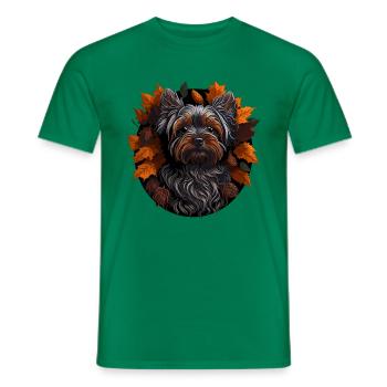 Yorkshire Terrier Chien En Automne Feuilles D’automne - T-shirt homme - vert - Devant - AI Model Male 178 dark (178cm)