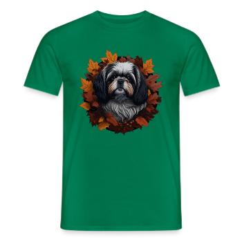 Shih Tzu Chien en automne Feuilles d’automne - T-shirt homme - vert - Devant - AI Model Male 178 dark (178cm)