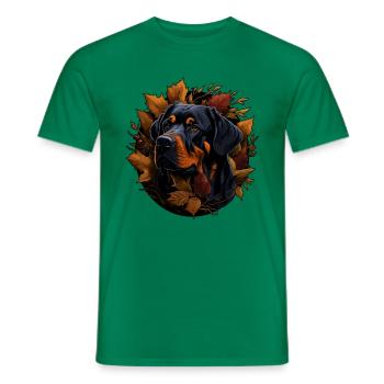 Chien rottweiler dans les feuilles d’automne d’automne - T-shirt homme - vert - Devant - AI Model Male 178 dark (178cm)