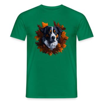 Chien de berger australien dans les feuilles d’automne - T-shirt homme - vert - Devant - AI Model Male 178 dark (178cm)