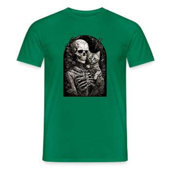 Squelette tenant un chaton paresseux costume d’Halloween - T-shirt homme - vert - Devant - AI Model Male 178 dark (178cm)