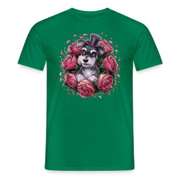 Miniature schnauzer in cartoon style with beautiful roses - Men's T-Shirt - kelly green - Front - AI Model Male 178 dark (178cm)