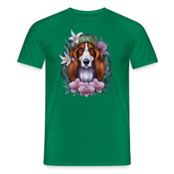 Lévrier afghan aux fleurs colorées - T-shirt homme - vert - Devant - AI Model Male 178 dark (178cm)