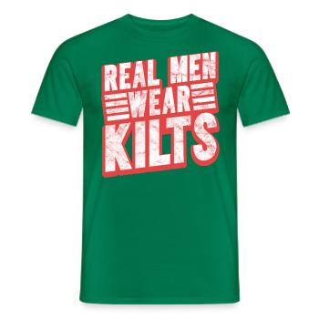 Real Men Wear Kilts- Schottenroch Herrenrock - Männer T-Shirt - Kelly Green - Vorne - AI Model Male 178 dark (178cm)