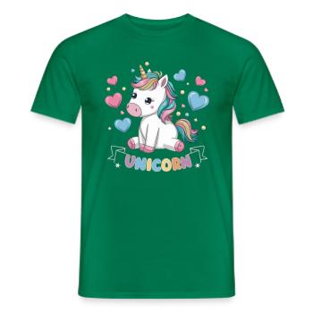 Licorne Kawaii mignonne avec des cœurs - T-shirt homme - vert - Devant - AI Model Male 178 dark (178cm)