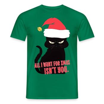 Cat All I want for xmas isn't you fun Katze - Men's T-Shirt - kelly green - Front - AI Model Male 178 dark (178cm)