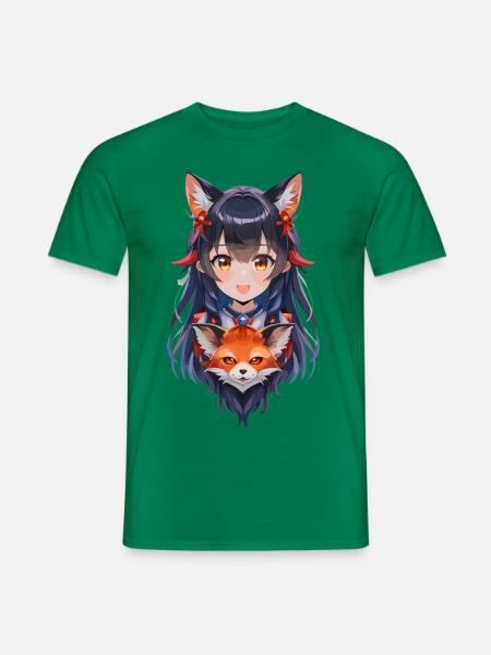 Manga Girl avec Fox - T-shirt homme - vert