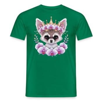 Renard du désert Fennec avec couronne et orchidées - T-shirt homme - vert - Devant - AI Model Male 178 dark (178cm)
