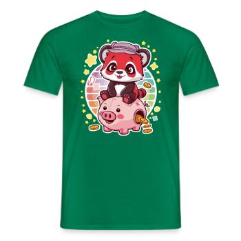 Panda Kawaii Rouge avec Tirelire - T-shirt homme - vert - Devant - AI Model Male 178 dark (178cm)