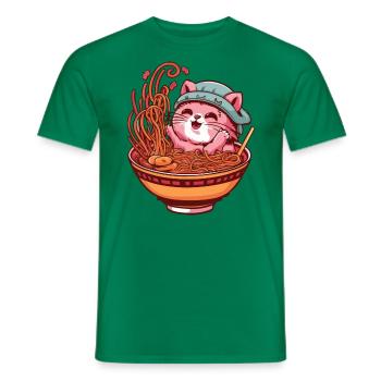 Kawaii Katze mit Ramen Schüssel - Männer T-Shirt - Kelly Green - Vorne - AI Model Male 178 dark (178cm)