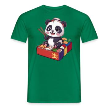 Red Kawaii Panda with Lunch Box - Men's T-Shirt - kelly green - Front - AI Model Male 178 dark (178cm)