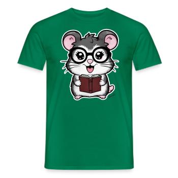 Schnuffiger Kawaii Hamster mit Buch & Lesebrille - Männer T-Shirt - Kelly Green - Vorne - AI Model Male 178 dark (178cm)