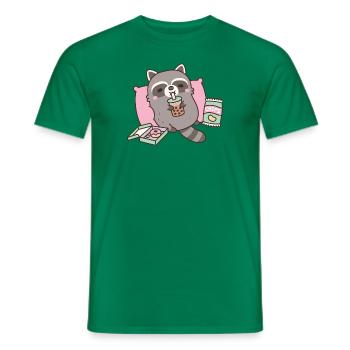 Mignon raton laveur se refroidissant avec du thé à bulles et des collations - T-shirt homme - vert - Devant - AI Model Male 178 dark (178cm)