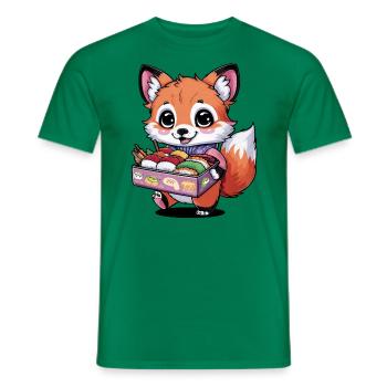 Kawaii Fox with Cherries Colorful Lunch Box - Men's T-Shirt - kelly green - Front - AI Model Male 178 dark (178cm)
