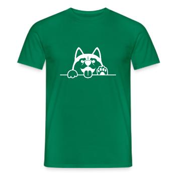 Chien Husky avec patte - T-shirt homme - vert - Devant - AI Model Male 178 dark (178cm)