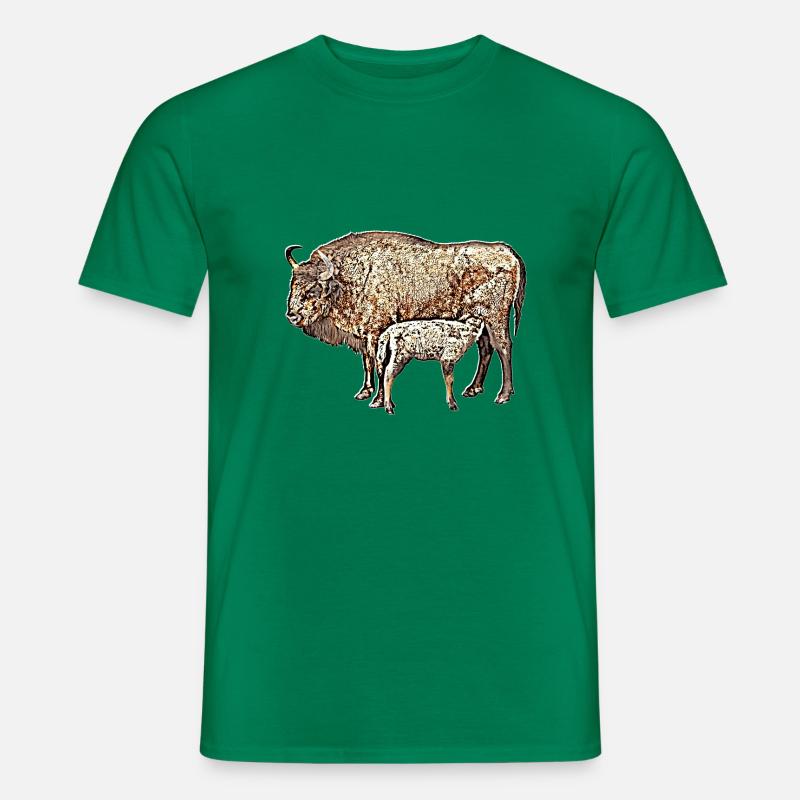 Bison mit Kalb - Männer T-Shirt - Kelly Green
