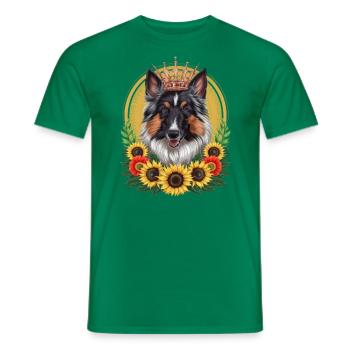 Proud German Shepherd with Crown and Sunflowers - Men's T-Shirt - kelly green - Front - AI Model Male 178 dark (178cm)