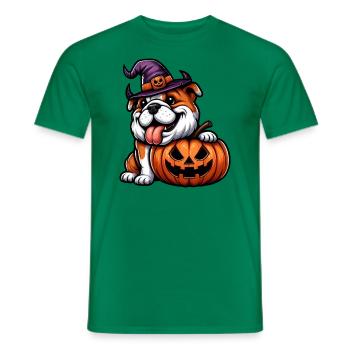 Cute Bulldog Halloween Cartoon Pumpkin - Men's T-Shirt - kelly green - Front - AI Model Male 178 dark (178cm)