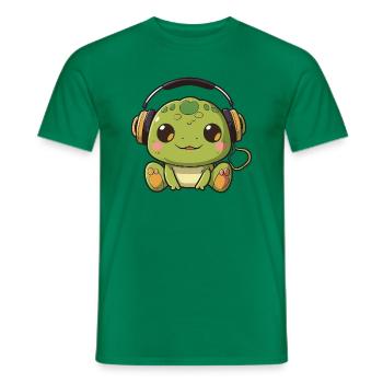 Kawaii Mignon Happy Colorful Frog avec écouteurs - T-shirt homme - vert - Devant - AI Model Male 178 dark (178cm)