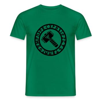 Mjölnir Thorshammer in the Futhark Runic Circle - Men's T-Shirt - kelly green - Front - AI Model Male 178 dark (178cm)
