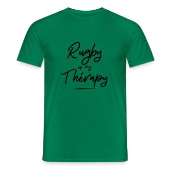 rugby is my thérapy - idée cadeau - sport humour - T-shirt homme - vert - Devant - AI Model Male 178 dark (178cm)