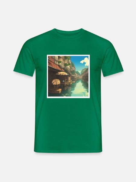 Schwimmender Markt in Asien - Männer T-Shirt - Kelly Green