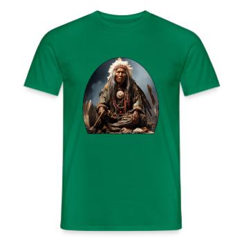 Chef indien avec coiffe de plumes - T-shirt homme - vert - Devant - AI Model Male 178 dark (178cm)