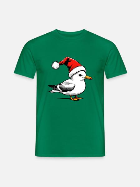 Weihnachts-Möwe mit Mütze - Männer T-Shirt - Kelly Green