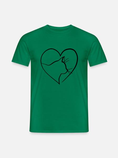 Katzen Liebe Herz Line Art Geschenkidee - Männer T-Shirt - Kelly Green