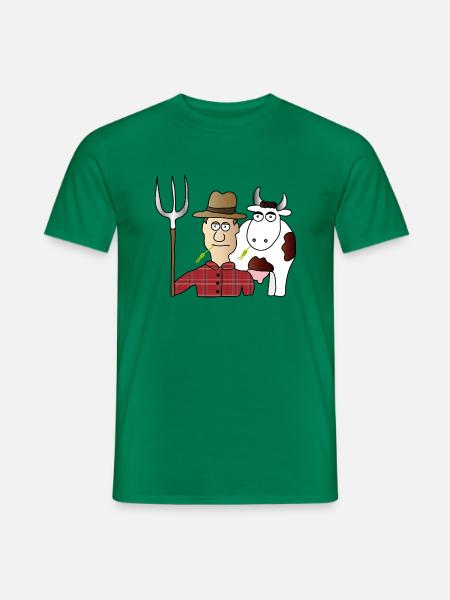 Peasant & Cow | Farmer | Cows Milking | pitchfork - Men's T-Shirt - kelly green