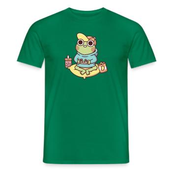 Cute Gamer Frog In Hoodie Playing Video Games - Men's T-Shirt - kelly green - Front - AI Model Male 178 dark (178cm)