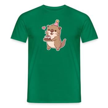Cute Otter With Birthday Cake - Men's T-Shirt - kelly green - Front - AI Model Male 178 dark (178cm)