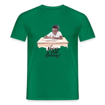 ‘Never Stop Learning’ Inspiring ‘Never Stop’ Quote - Men's T-Shirt - kelly green - Front - AI Model Male 178 dark (178cm)