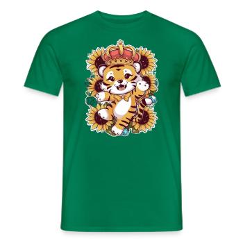 Tiger mit Krone und prachtvollen Sonnenblumen - Männer T-Shirt - Kelly Green - Vorne - AI Model Male 178 dark (178cm)