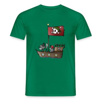 Bateau pirate avec la souris et la taupe - T-shirt homme - vert - Devant - AI Model Male 178 dark (178cm)