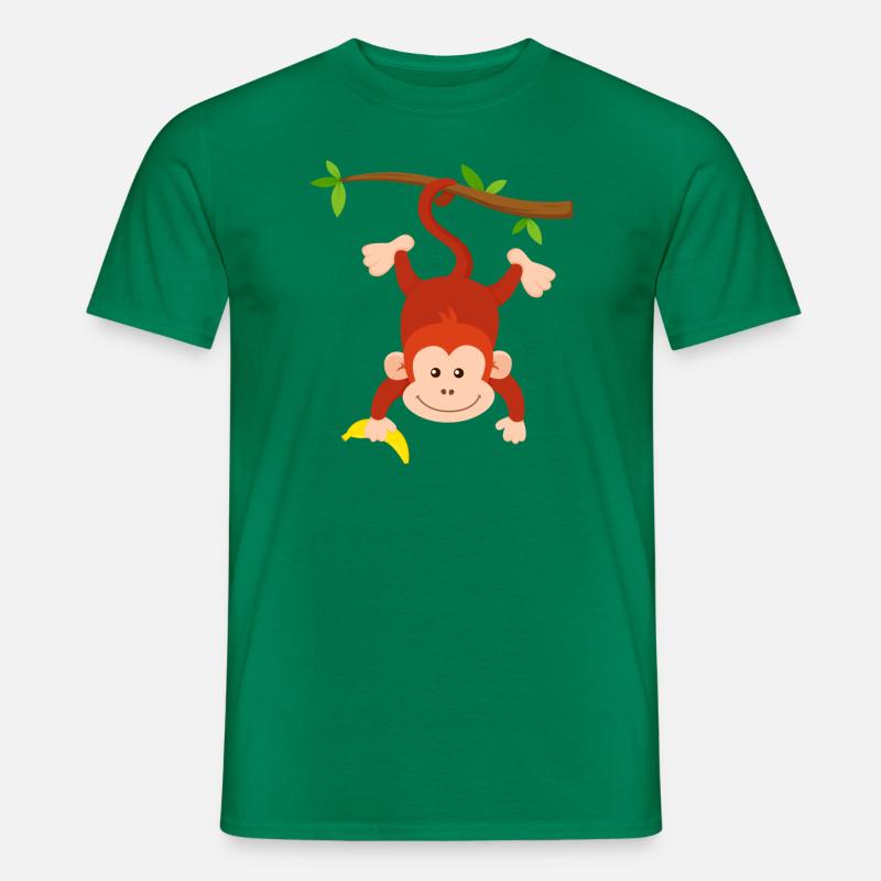 Monkey with banana hangs upside down on branch monkey design - Men’s T-shirt - kelly green