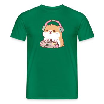 Cute Gamer Hamster Playing Video Games - Men's T-Shirt - kelly green - Front - AI Model Male 178 dark (178cm)