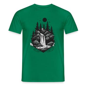 Tattoo-Stil Wasserfall Logo mit Kiefern und Felsen - Männer T-Shirt - Kelly Green - Vorne - AI Model Male 178 dark (178cm)