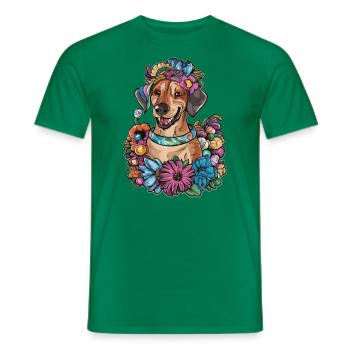 Rhodesian Ridgeback et belles fleurs - T-shirt homme - vert - Devant - AI Model Male 178 dark (178cm)