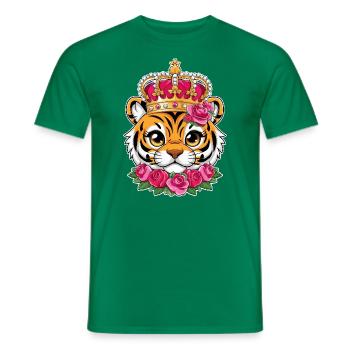Kawaii tiger with crown and magnificent orchids - Men's T-Shirt - kelly green - Front - AI Model Male 178 dark (178cm)