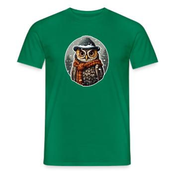 "Snow magic with an owl's view" - Men's T-Shirt - kelly green - Front - AI Model Male 178 dark (178cm)