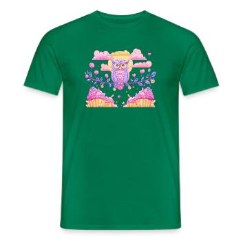 Pastel owl magic over cupcakes - Men's T-Shirt - kelly green - Front - AI Model Male 178 dark (178cm)