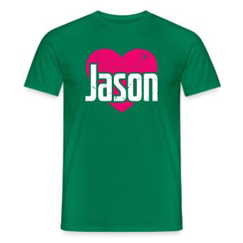 I Love Jason Pink Heart I Love Jason - Men's T-Shirt - kelly green - Front - AI Model Male 178 dark (178cm)