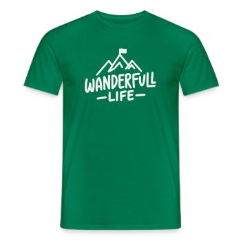 Wanderfull Life - Pun Hiking with Mountains - Men's T-Shirt - kelly green - Front - AI Model Male 178 dark (178cm)